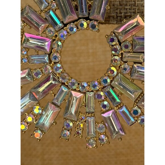 Gold-Tone Iridescent Crystal Baguette & Round Statement Earrings - Picture 4 of 10